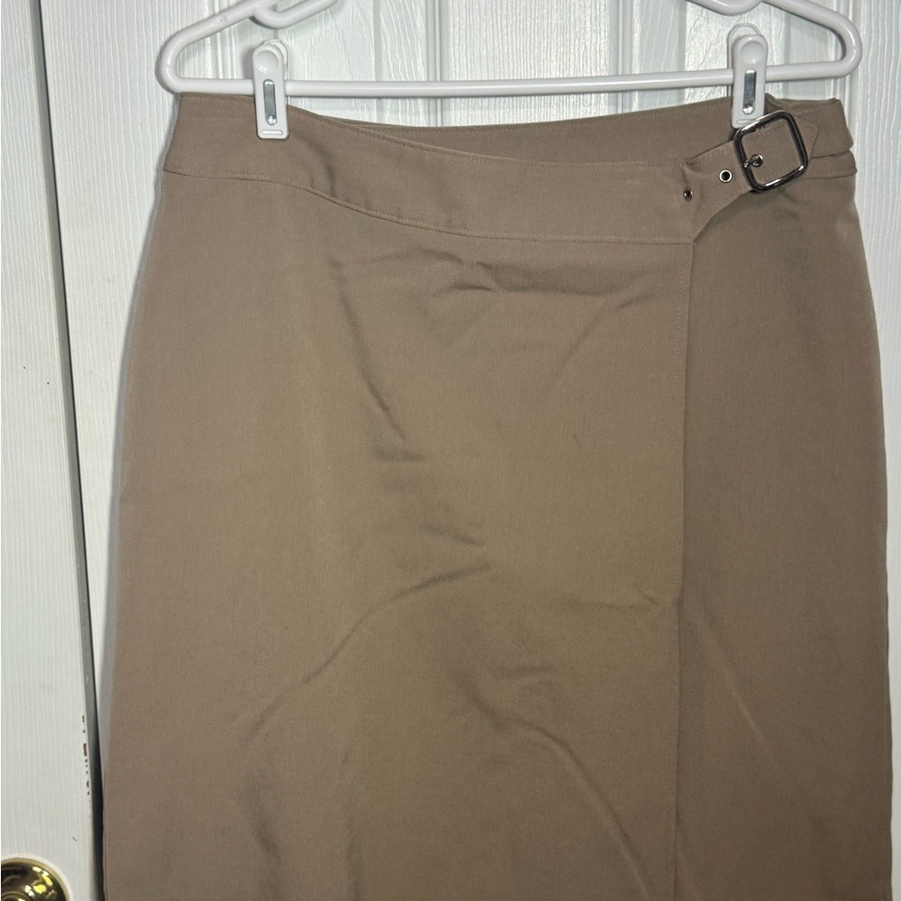 Funky Business with Fun Buckle Briggs New York Tan Pencil Skirt with Buckle P